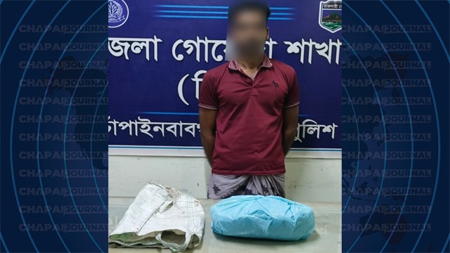 চাঁপাইনবাবগঞ্জে ডিবির অভিযানে ২ কেজি গাঁজাসহ যুবক গ্রেপ্তার