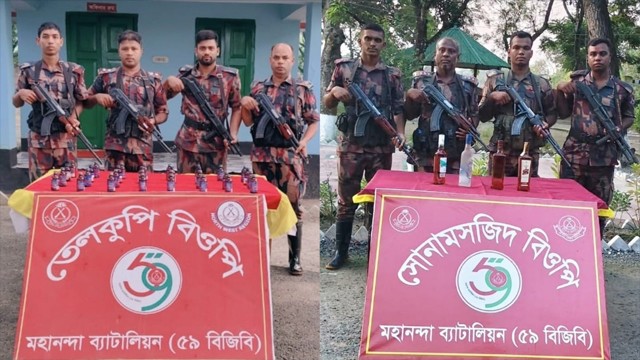 সীমান্তে ৫৯ বিজিবির অভিযানে বিদেশি মদ ও নেশাজাতীয় সিরাপ জব্দ